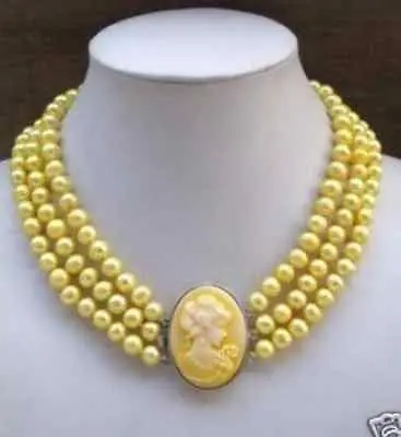 

Wholesale >>3Row Yellow Pearl Necklace Cameo Beauty Clasp