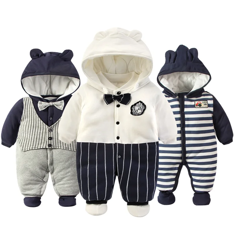 

2017 Newborn Rompers Winter cotton Thick Warm Baby boy girl Clothes bebes Long Sleeve Hooded Jumpsuit Kids Outwear for 0-24M