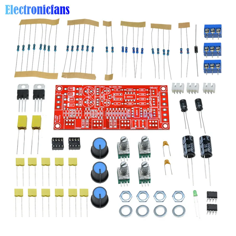 1 компл. NE5532 AC 12 В предусилитель тональная плата модуль DIY наборы ВЧ альт бас регулятор громкости низкий уровень шума