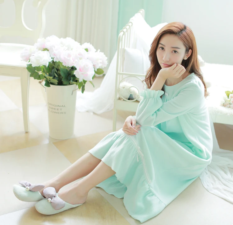 women polar fleece fabric thermal full nightdress royal princess long