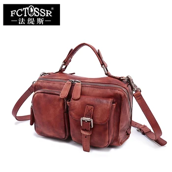 

FCTOSSR 2019 New Retro Genuine Leather Women Handbag First Layer of Leather Shoulder Bag handmade Leather Diagonal Female Bags