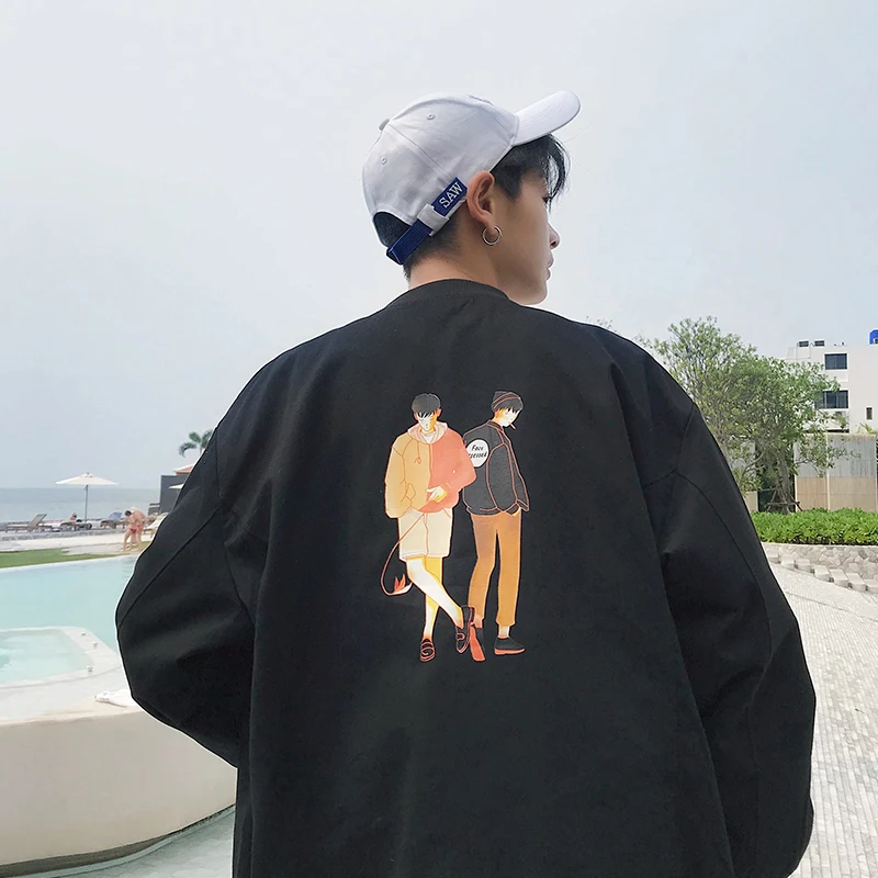 

Fashion Casual Men's Jacket Spring Autumn New S-2XL Baseball Collar Print Loose Top Jacket Khaki Black Personality Youth Popular