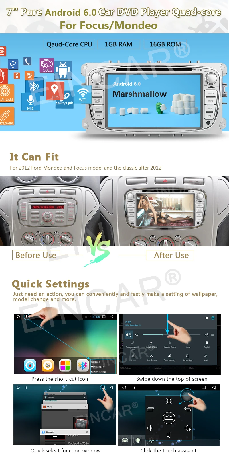 Perfect Android 6.0 Car DVD Player GPS Navigation Car Stereo for FORD MONDEO FOCUS S-MAX 0