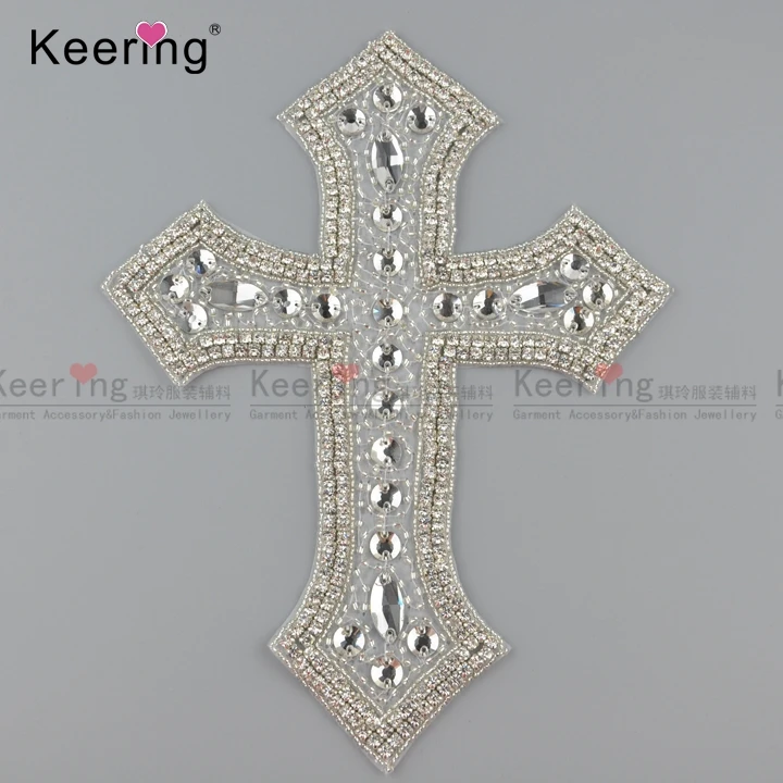 

25.5*19.5 cm Handmade Cross Design Beaded Rhinestone Applique WRA-844