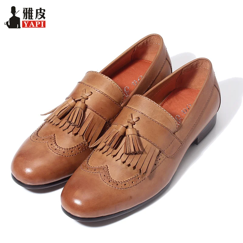 Retro Mens Genuine Leather Tassel Brogue Shoes Man Casual Fringe Wing Tips Oxfords Driving Loafers british style men real leather brouge shoes boys new spring zip retro casual shoes craved wing tips flat man oxfords