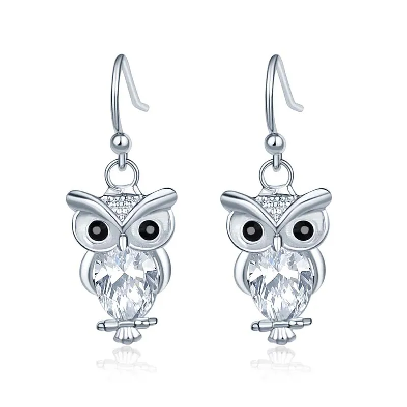 Fashion Cute CZ Crystal Owl Girls Earrings For Women Rose Gold/Silver-Color Animal Statement | Украшения и аксессуары