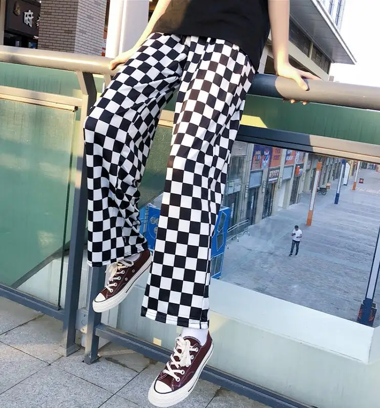 Новые женские Черный и белый цвета шахматная доска Свободные повседневные штаны
