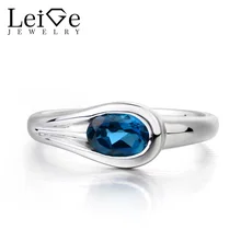 Leige Jewelry Wedding Ring London Blue Topaz Ring November Birthstone Oval Cut Blue Gems 925 Sterling Silver Fine Jewelry Gifts