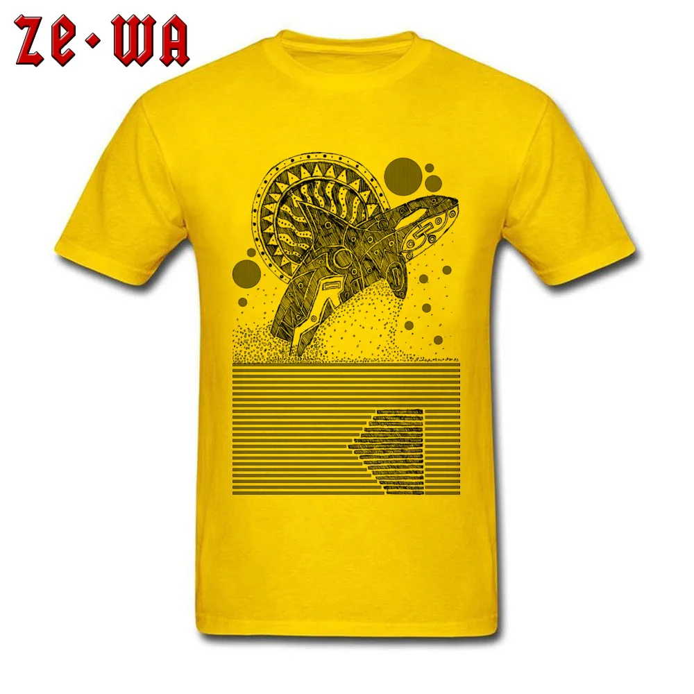 Cheap Orca Jump Sketch Printed On T Shirts O Neck Cotton Fabric Men Tops Shirt Short Sleeve Summer/Autumn Printed On Tee Shirt Orca Jump Sketch yellow