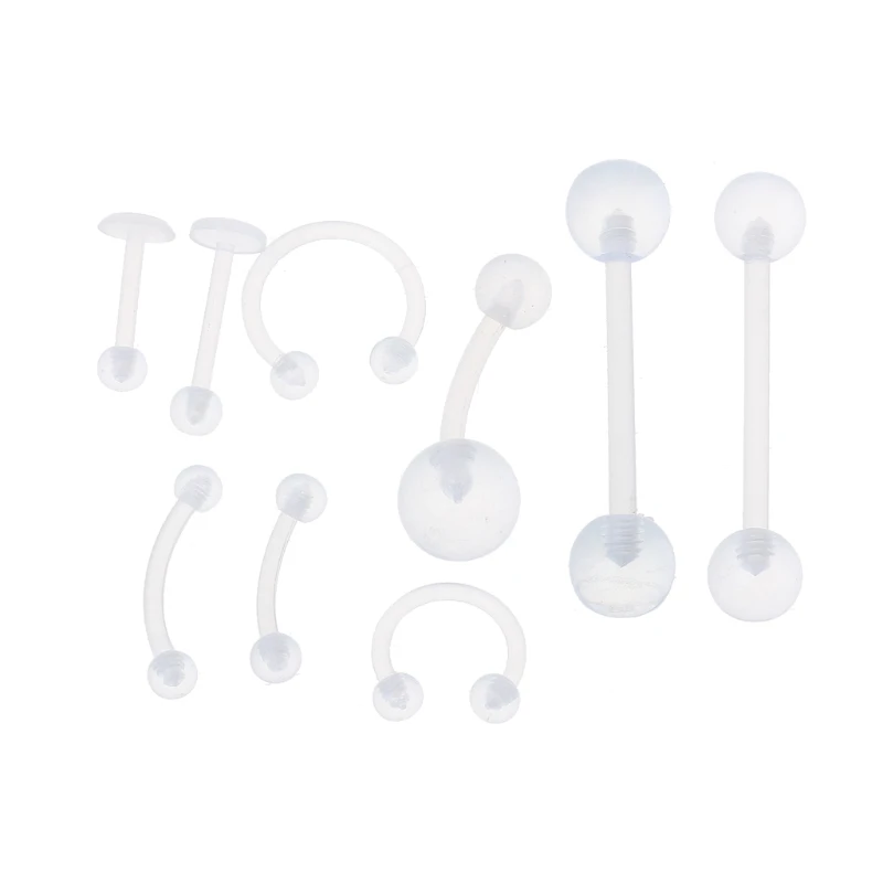 

9PCS Clear UV Acrylic Nose Stud Eyebrow Ring Body Piercing Jewelry Kit Set