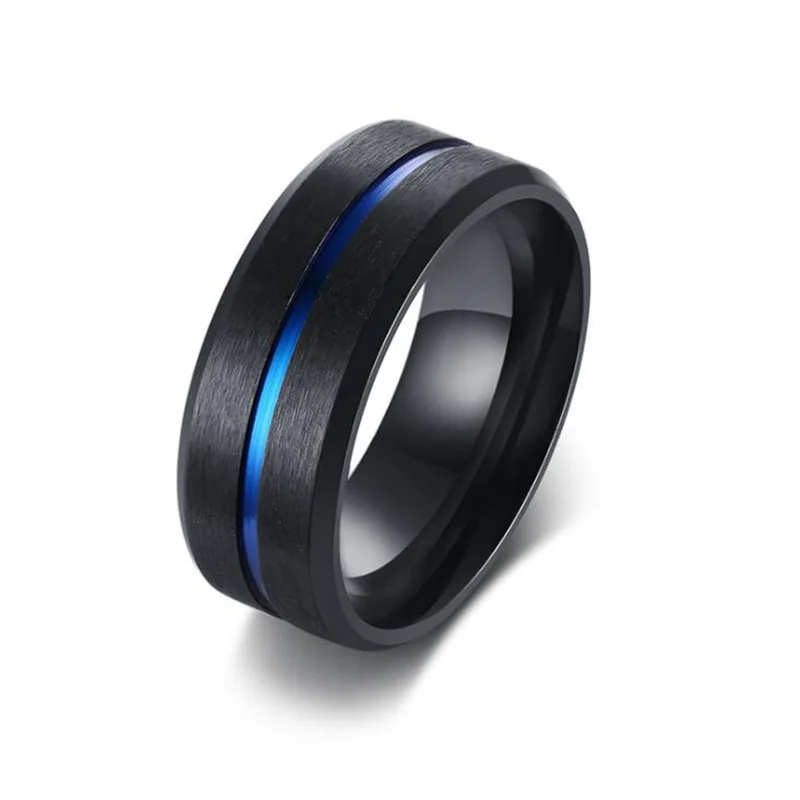8MM stainless steel ring Blue fashion jewelry Wedding brand Rings For Women Men lovers High