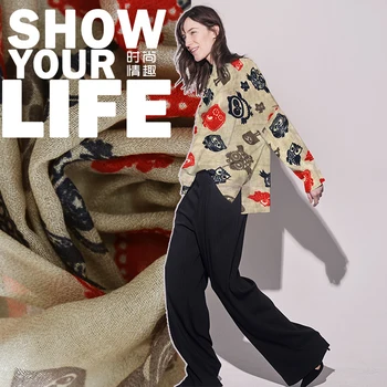 

Retro style imported fabric, cartoon printed fashion fabric shirt, half skirt dress fabric