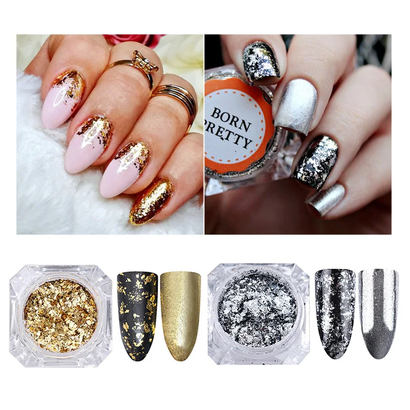 

Silver Gold Flakes Nail Glitter Sequins Chameleon Bling Mirror Nail Glitters Powder Paillettes DIY Nail Art Decoration UV Gel