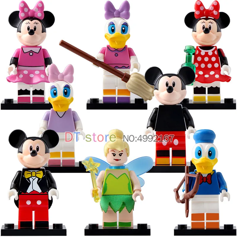 

Legoed Cartoon Mickey Duck Minnie Mouse Donald Daisy Tinkerbell Action Figures Building Block Toys For Children L074