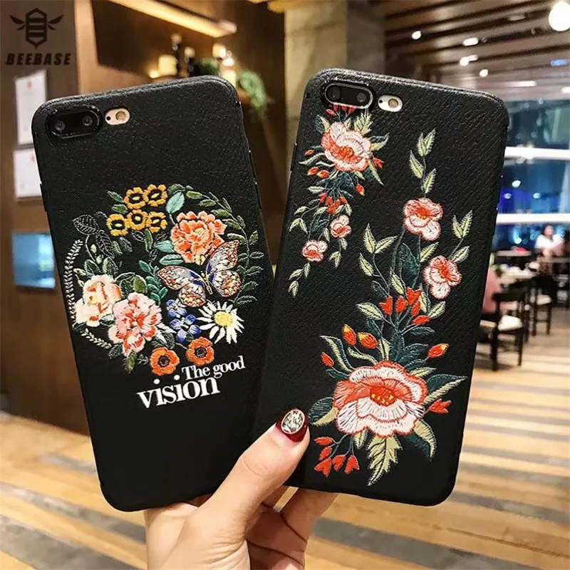 

silicone Phone Cases For iphone 5 5s se 6 6s 7 8 Plus Case relief floral Bee cartoon soft Case For iphone 7 case For iphone 6 X