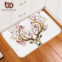 Постельные принадлежности с цветочным рисунком, олень, олень, Нескользящие коврики для ванной комнаты, ковер с цветами для гостиной, птицы, листья, дверные коврики для улицы, 50x80 см