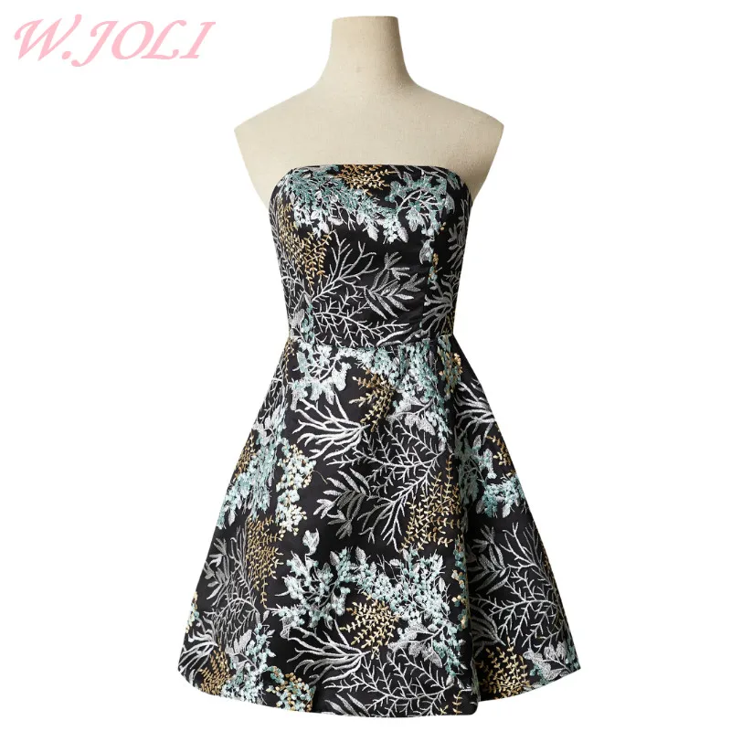 

W.JOLI 2017 Short Evening Dress with Flowers Embroidery 2 Pieces Asymmetrical Elegant Wedding Bride Strapless NIght Prom Dresses