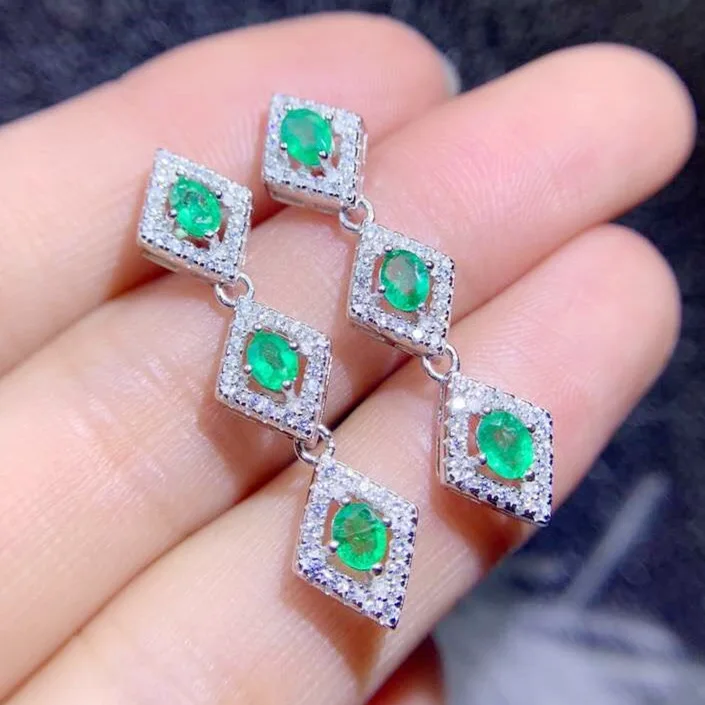Серьги-капли с натуральным изумрудом,, натуральный настоящий изумруд, серебро 925 пробы, 0.25ct* 6 шт., драгоценные камни, хорошее ювелирное изделие# SB19022308