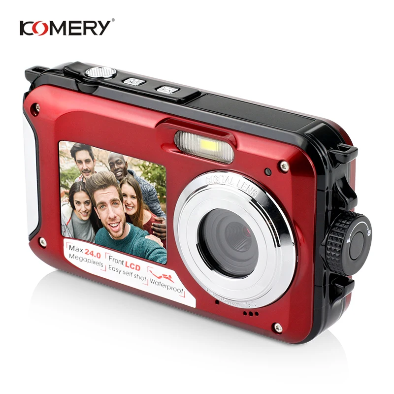 

KOMERY Original Dual-screen Digital Waterproof Camera/Camcorder 1080P 2400W Pixel 16X Digital Zoom HD Self-timer Face Detection