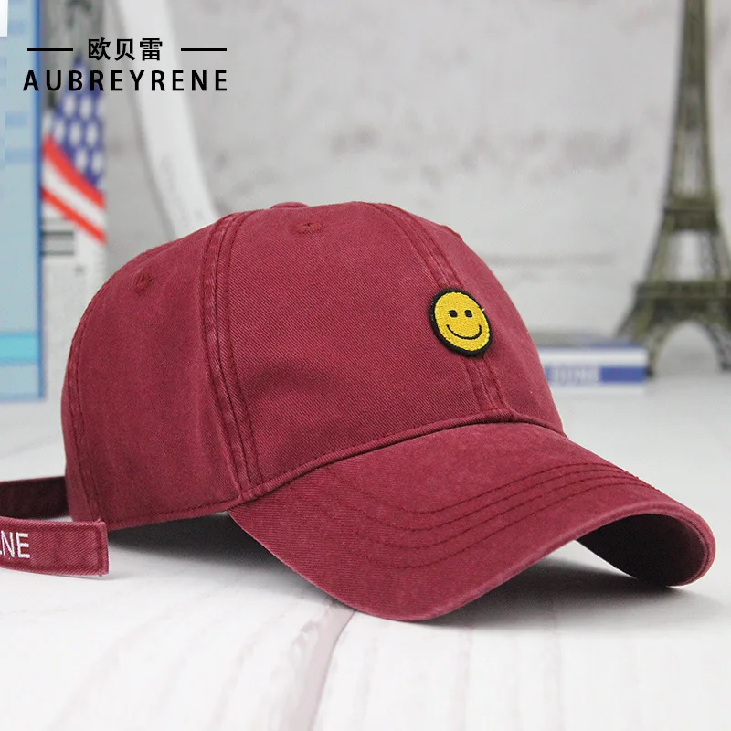Регулируемая хлопок Strapback бейсболка с вышивкой мультфильм улыбка унисекс Лето Мужская шляпа солнца Кости Gorras