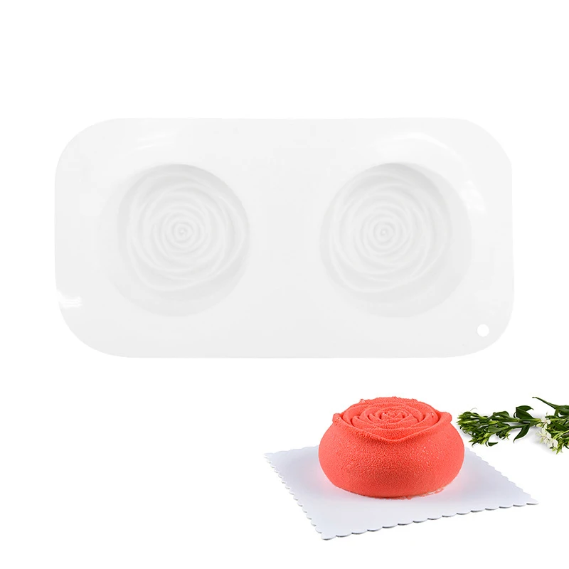 

2 Even Rose Silicone Mold 3D Mousse Fondant Cake Candy Mold DIY Kitchen Baking Tools