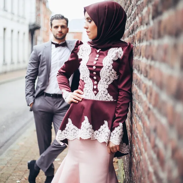 Gelinlik font b Hijab b font Satin Sexy Mermaid Long Sleeve Elegant Women Dress for Muslim
