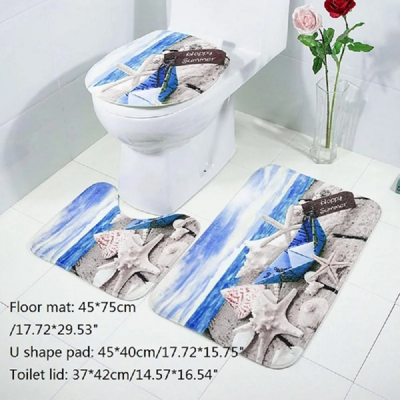 3pcs//set Seascape Bath Mat Bathroom Carpet Set Ocean Underwater World Pattern An