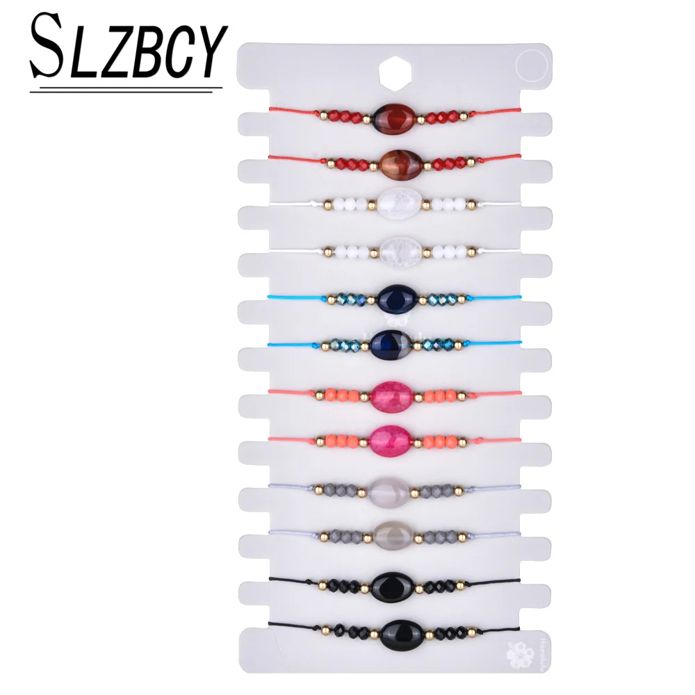 

SLZBCY 12Pcs/Set Natural Stone Adjustable Rope Bracelet Colorful Beads Charms Bracelets & Bangles for Women Party Jewelry