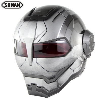 SOMAN Iron Man Motorcycle Helmet Flip up Motorbike Robot Style Helmet Motocross Casco Moto Cross Helm DOT Approval 515 - Цвет: shining gray war