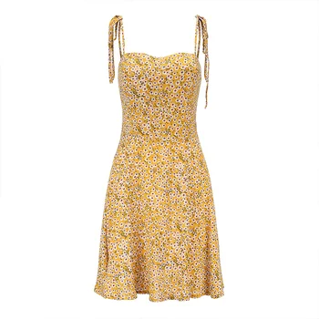

new arrival floral dress female sling bowknot decoration casual fit and flare dresses girl sleeveless mini dresses 82035