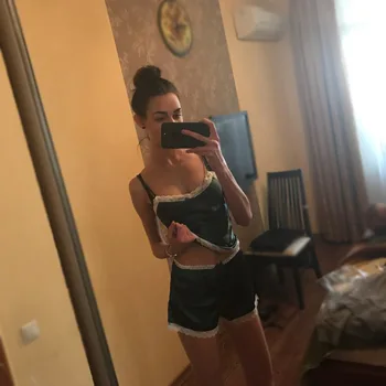 

summer style pajamas sets Women Female Sleep set Women's Deep V-neck Sexy Spaghetti Strap Shorts Sleepwear silk homewear