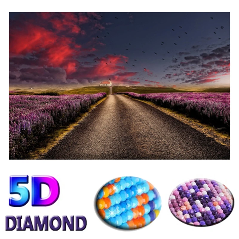 5D Красивая Алмазная мозаика Лаванда алмаз для алмазной вышивки Закат свечение