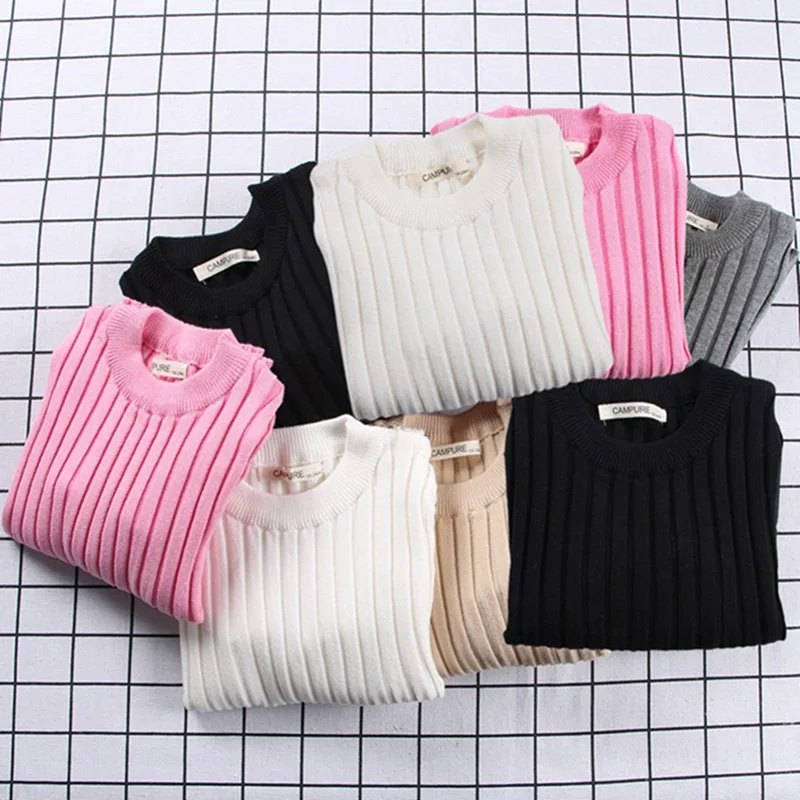 

2019 New Spring Autumn Winter Boy Girl Wool Long Sleeve Sweater Casual Solid Candy Color Knitted Ribbed Warm Comfortable Sweater