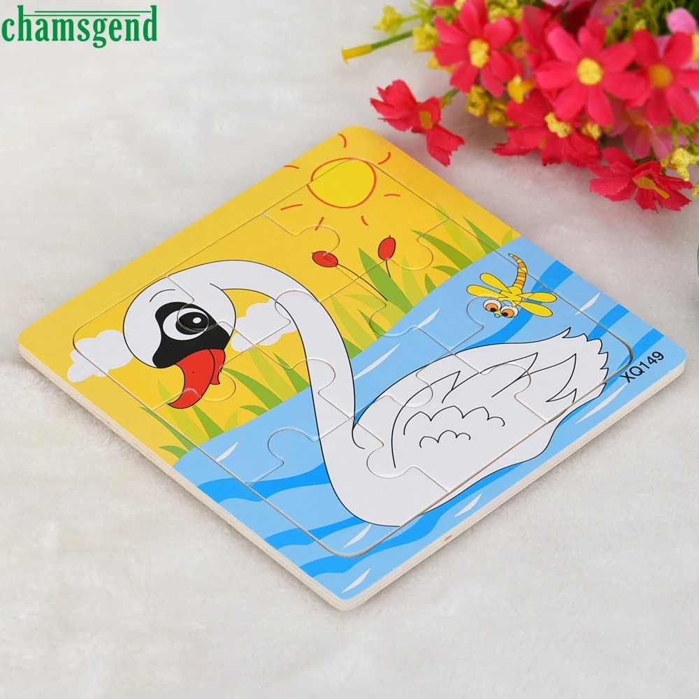 Cute Cartoon Puzzle Gooes Animal Wooden Puzzle Intelligence Kids Educational Baby Toys Brain Teaser Children Tangram Gift