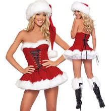 Новое поступление! Классические женские Соблазнительные рождественские костюмы без бретелек для взрослых женщин, костюмы Санта-Клауса для праздничного платья