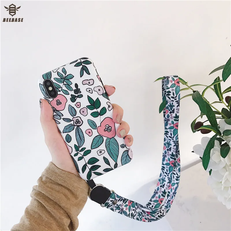 

For iphone 7 case for iphone 8 case for iphone X case With Phone Straps Glossy soft case for iphone 6 6s plus XR XS Max cover