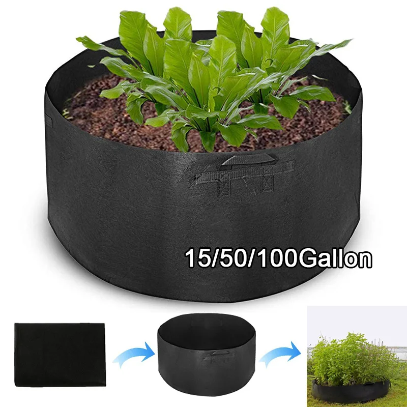 Black Round Felt Pots Plant Pouch Container Bag Vegetable Growing Pot