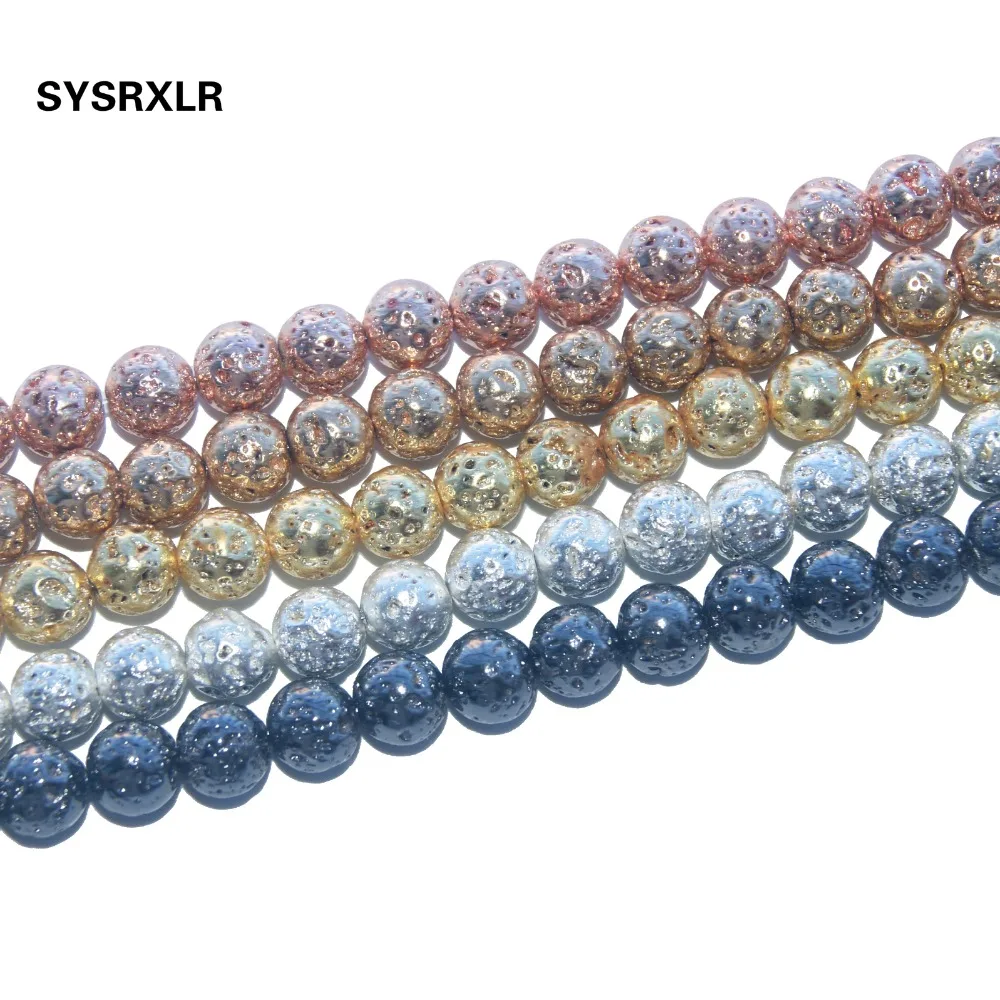 

5 Colors Natural Stone Lava Beads Round Electroplated Volcanic Rock Spacer Beads For Jewelry Making DIY Bracelet 6/8/10/12 MM