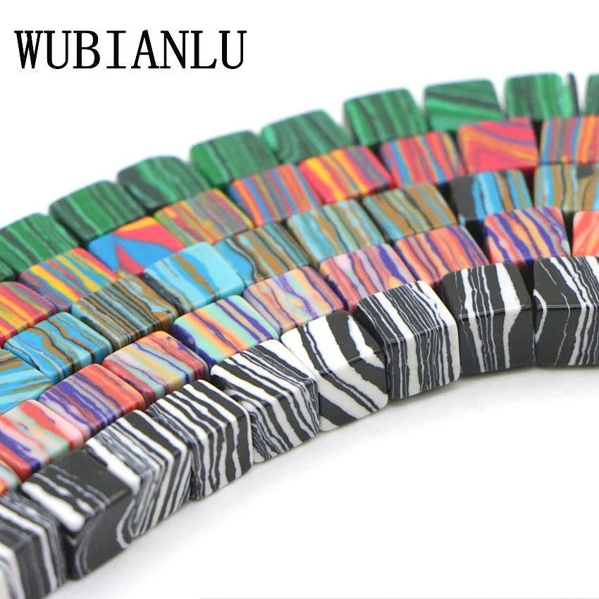 

WUBIANLU Multicolor Green Malachite Block Shaped Loose Beads 15Inch 6 8mm Size Optional Beads For Jewelry Making DIY Accessories