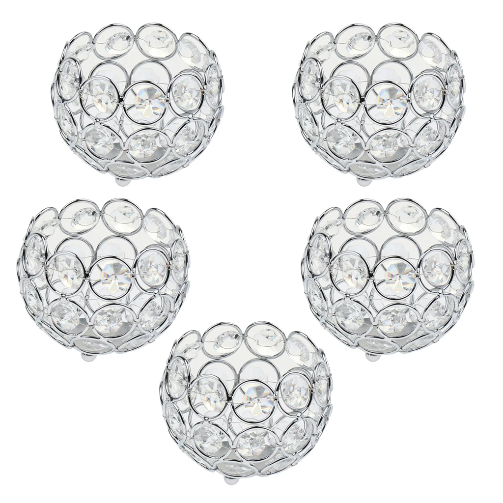 5PCS Crystal Bowl Tea Light Candle Holder Candelabra Wedding Banquet Party Decor 3 Inch