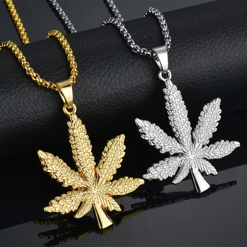 

2019 New Fashion Simple Maple Leaf Hip Hop Necklace Hemp Leaf Pendant Charm Chain NeckLace For Women Men Holiday Party Gifls
