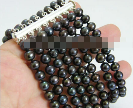 

FREE SHIPPING>>>@@ > 00846 8row natural black perfect round freshwater pearl bracelet