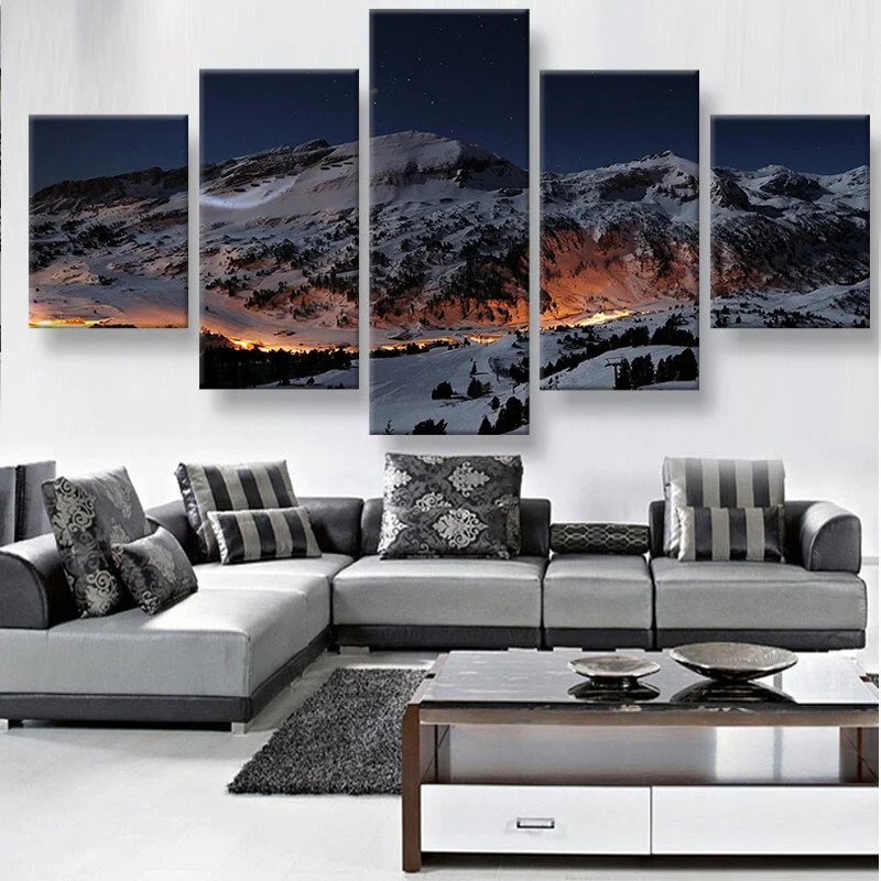 5 Panels Canvas Prints SNOW MOUNTAIN canvas painting poster home decor