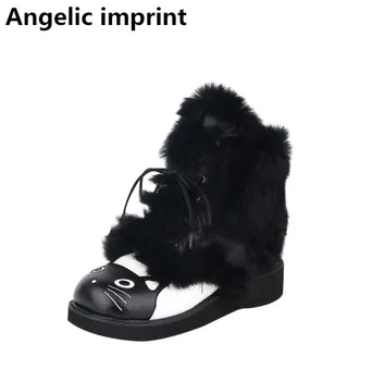 

Angelic imprint handmade mori girl Women winter boots lady lolita ankle Boots woman princess low heels shoes 33-47 cat face 3cm