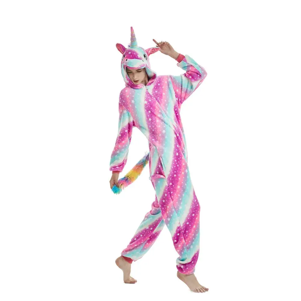 Для взрослых Аниме Хэллоуин Косплей Костюм единорога Onesie женские костюмы мультфильм животных пижамы Стич Покемон зима - Цвет: Big Galaxy unicorn