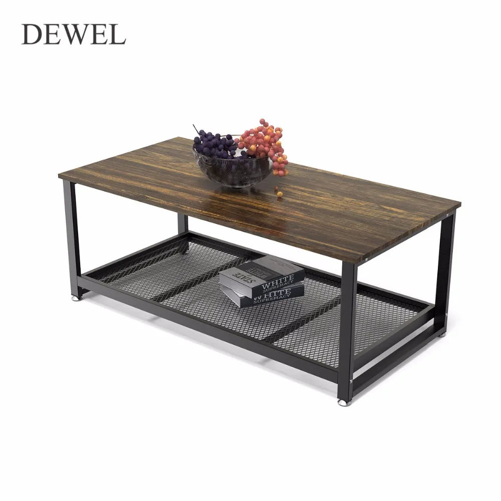 Dewel Coffee Table with Storage Shelf Industrial Modern Rustic 47 inch Coffee Table for Living Room