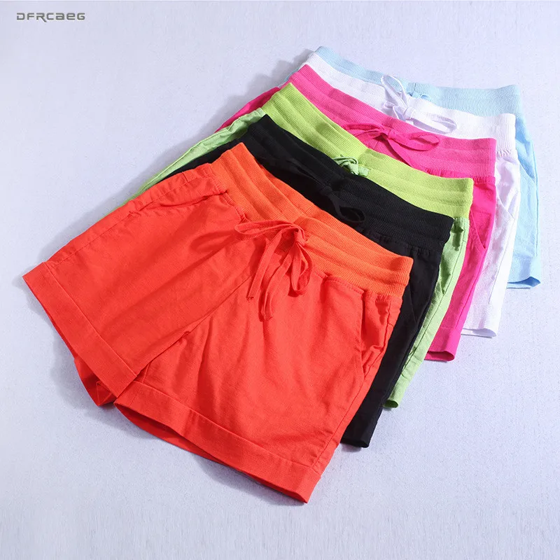 

5XL Candy Color Plus Size Linen Summer Shorts Women 2019 Fashion Elastic Waist Short Feminino Casual Streetwear Hot Short Femme