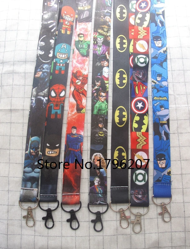 

10pcs/20pcs/30pcs/50pcs Super hero Avengers Batman Neck Strap Lanyard Mobile Phone Key Chain ID Badge Key Chains AA-2