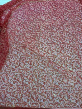 

Hot selling glued glitter sequins lace fabric Jolin-375 African French net tulle Lace Fabric for party