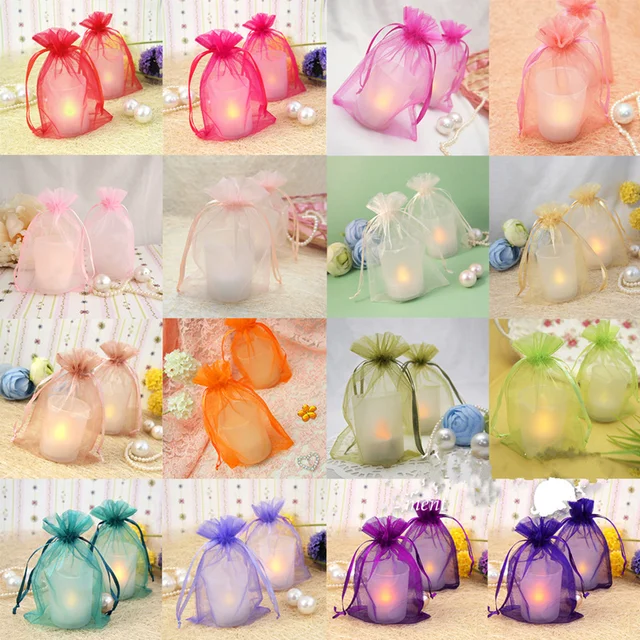 100pcs Organza Jewelry Candy Bag Wedding Favors And Gift 100pcs Organza Jewelry Candy Bag Wedding Favors And Gift Drawstring Pouch Decoration Centerpieces Party